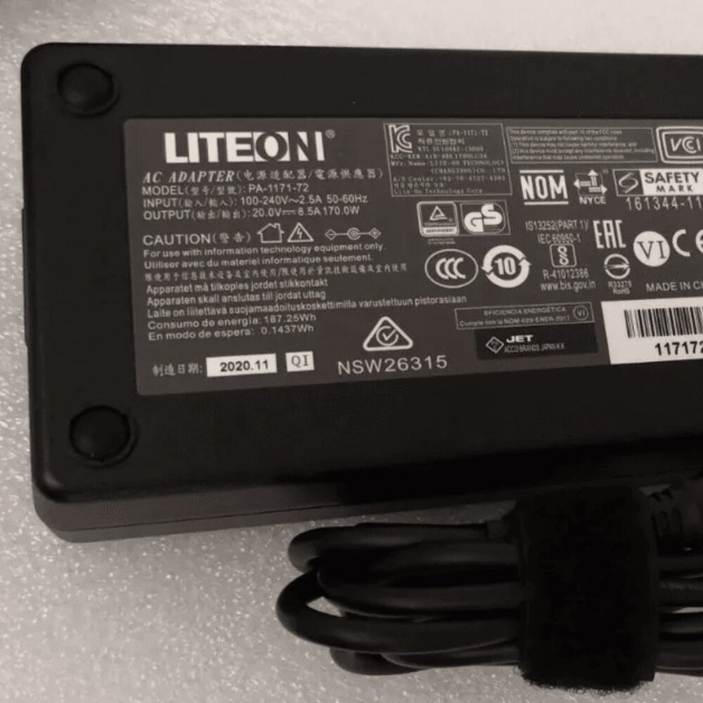 LITEON 20V 8.5A 170W AC DC Charger Adapter For Laptop Dock Pc. Adaptor. lite on